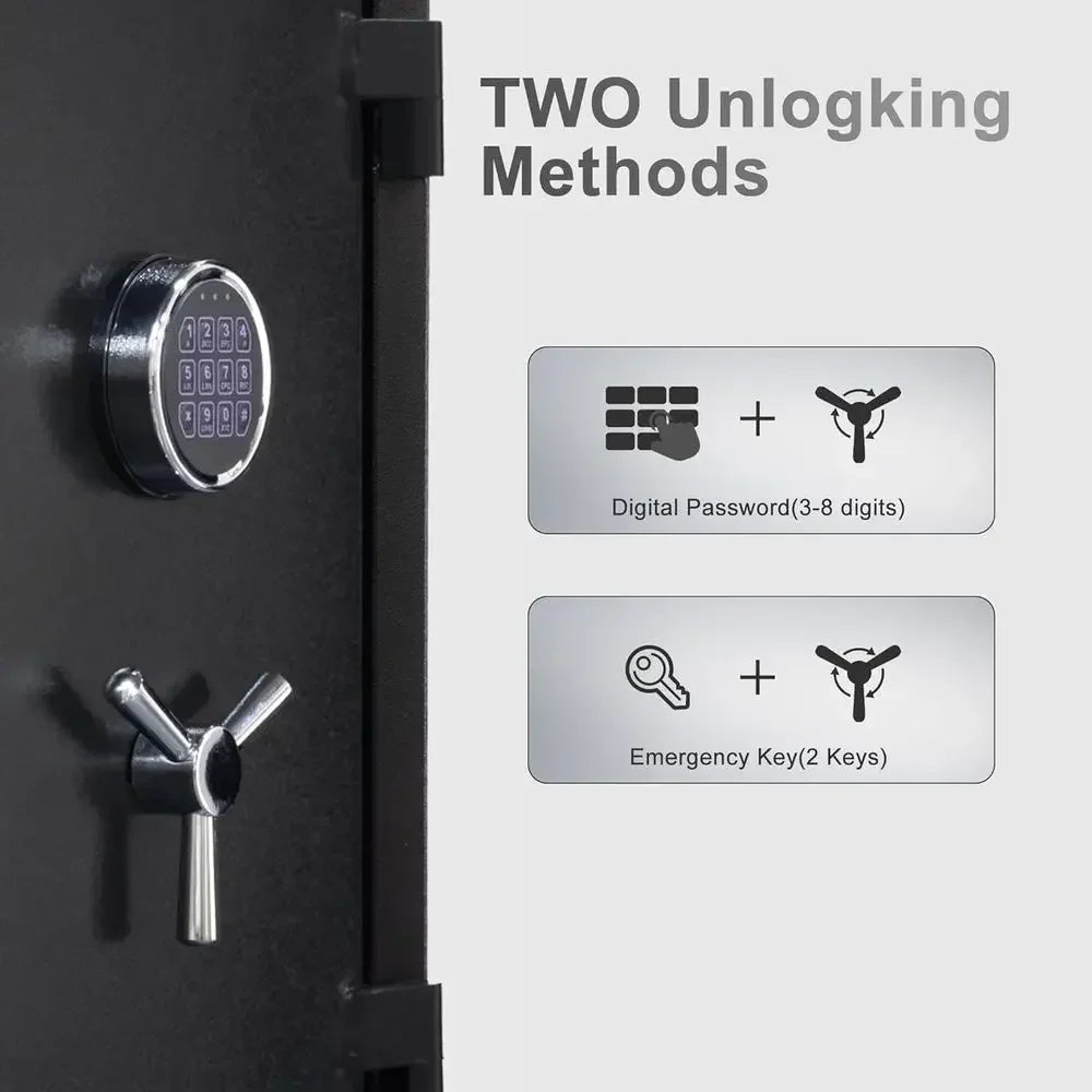 1400°F Fire-Resistant Pistol Safe with Digital Lock, Anti-Theft Alarm, and Storage for Guns, Cash, Documents