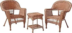 3 Piece White Wicker Chair and End Table Set Without Cushion