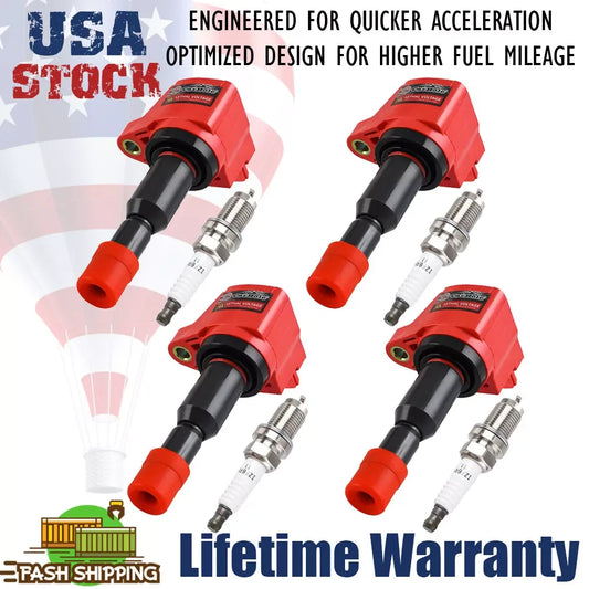 Carbole 4 Pack Ignition Coil And Platinum Spark Plug For 2007 2008 Honda UF581