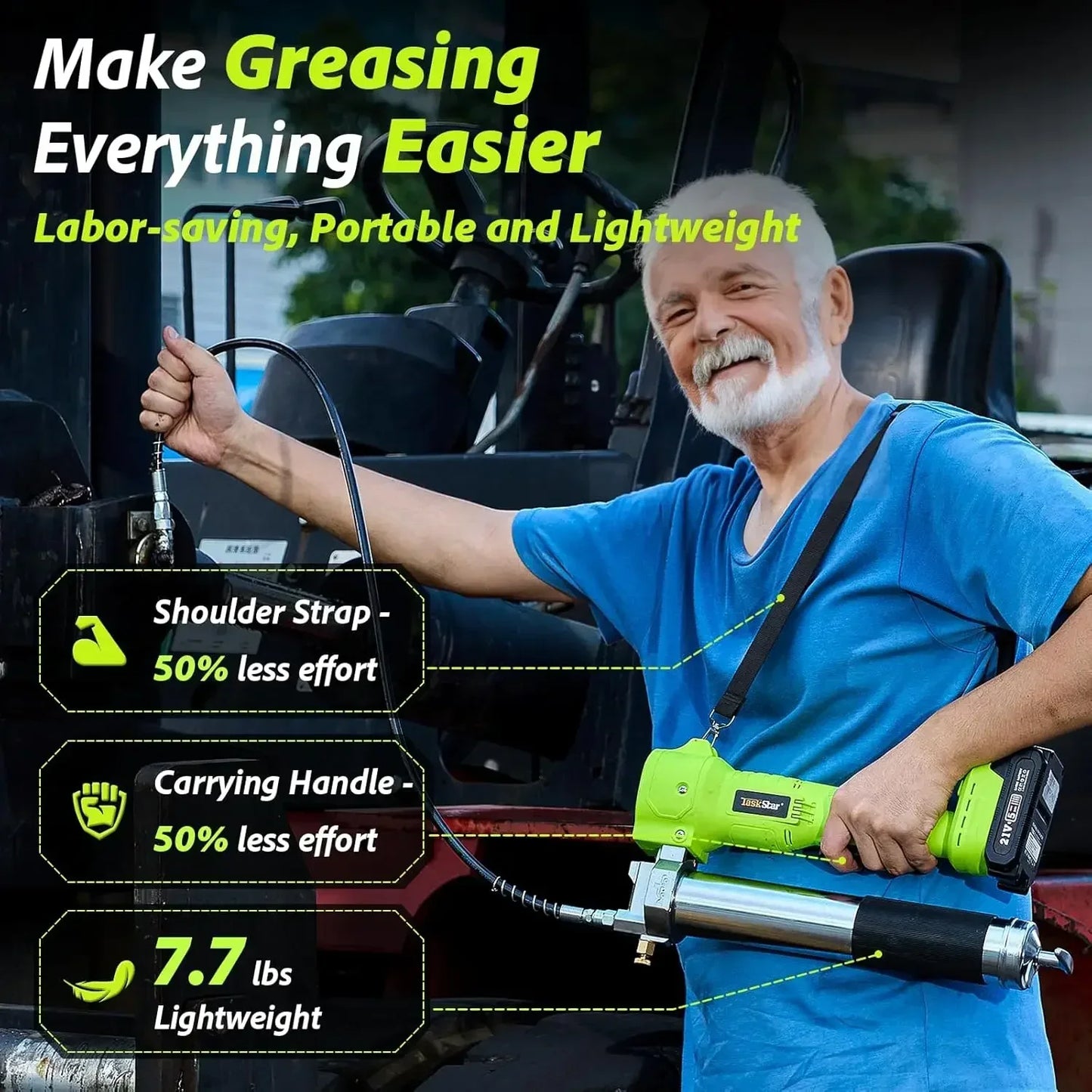 Taskstar 10000PSI Electric Grease Gun Kit 1m Flexible Hose Cordless Electric Oil Injector Fat Machine For Makita 18V Battery Pin