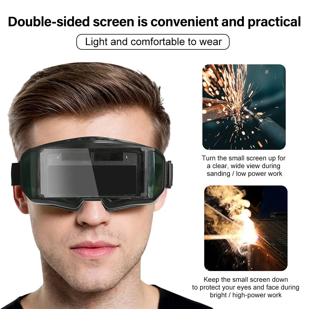 Automatic Dimming Welding Goggles Large View True Color Auto Darkening Protective Glasses for Arc Welding Grinding