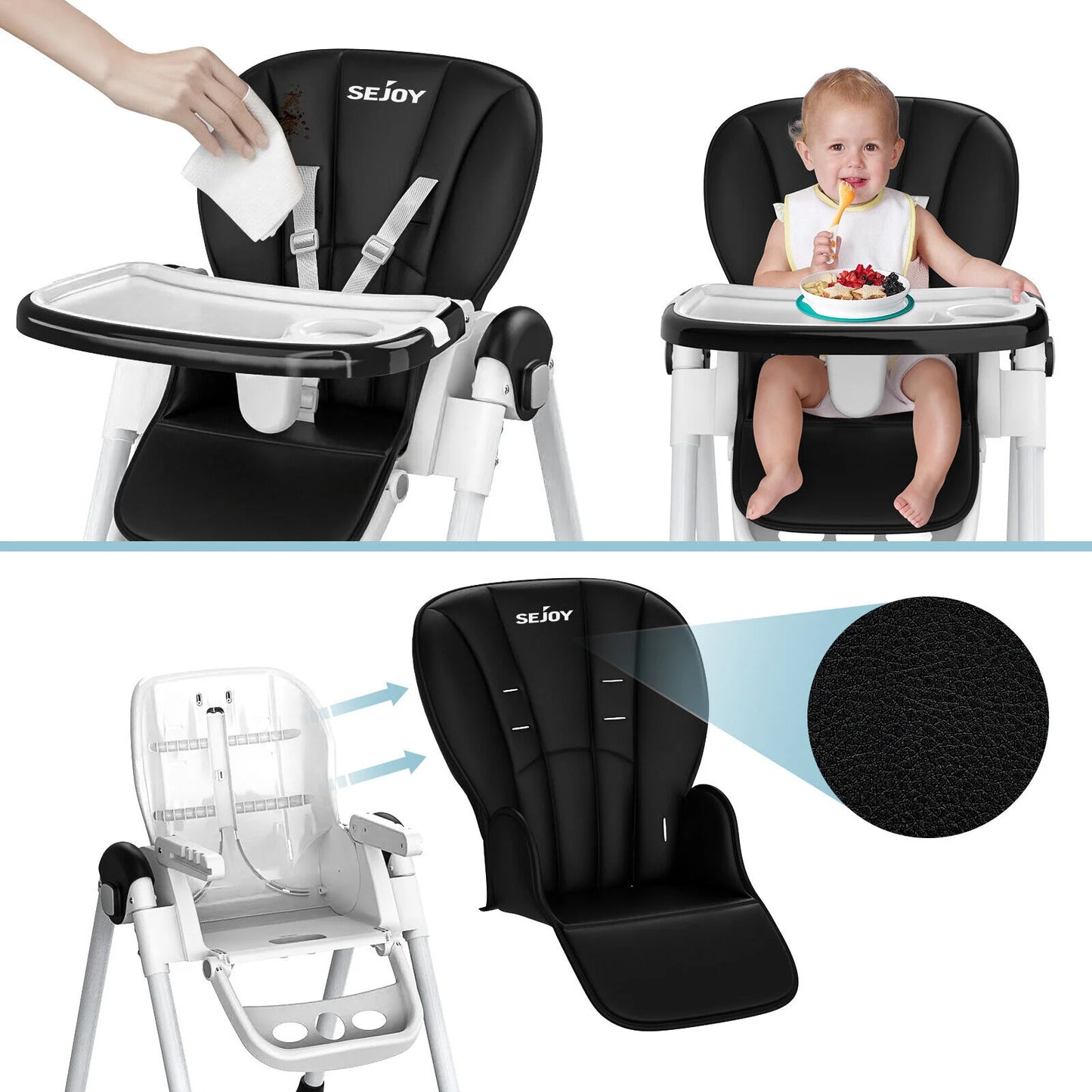 Sejoy Baby High Chair Folding Convertible Removable Tray Adjustable Seat for Infants