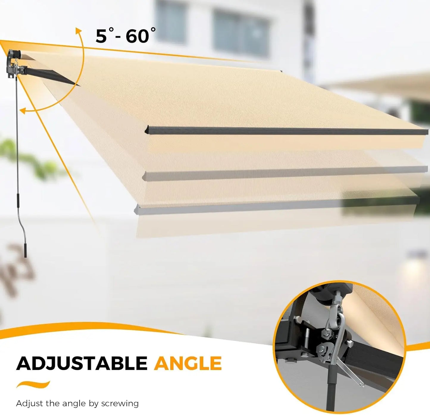10 Foot Wide by 8 Foot High Retractable Awning for Patio Manual Awnings Sunshade Shelter Crank Handle UV and Waterproof Polyester Cover