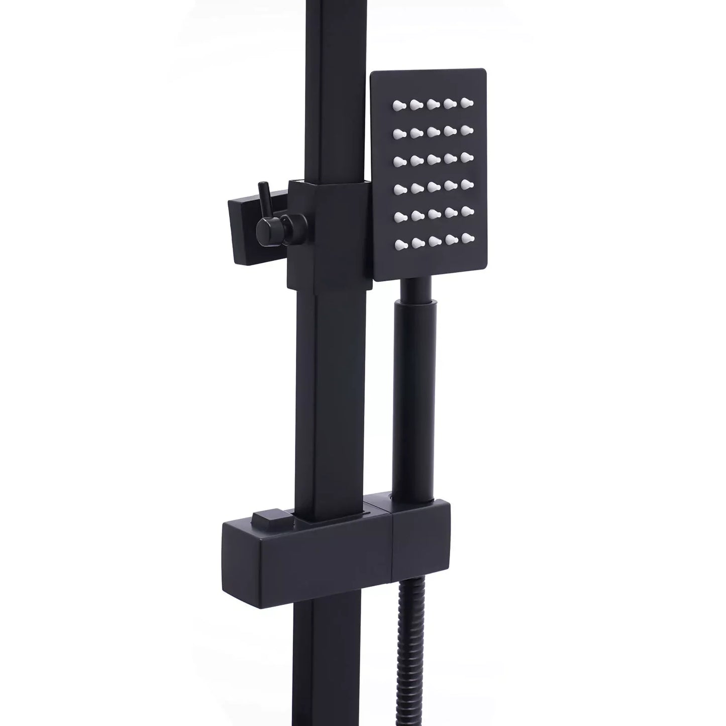 Shower Faucet Set Rainfall Shower Head Handle Combo Kit Wall Mount Black Stainless Steel Waterfall Jets