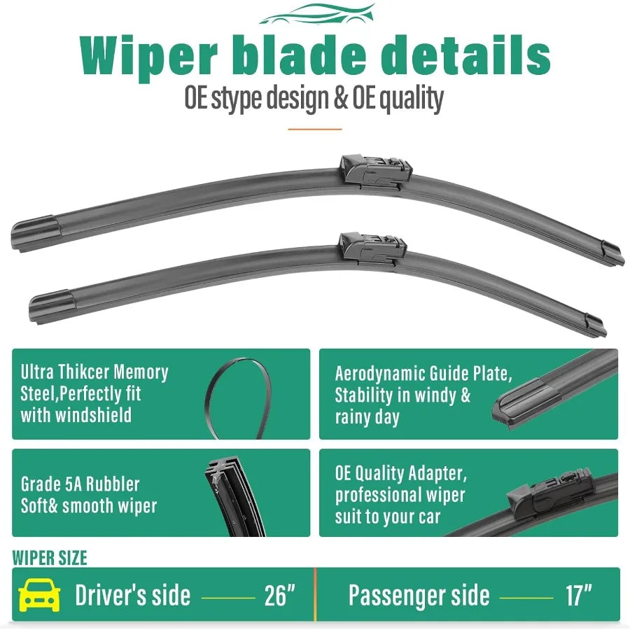 Windshield Wiper Blades Replacement For Honda HRV 2023 2024 2025 Premium All Weather Front And Rear Wipers Set