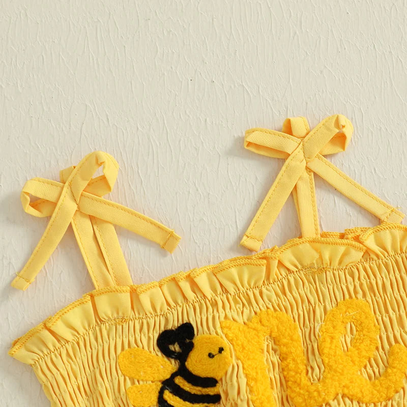 Infant Girl Bee Embroidered Sleeveless Birthday Dress