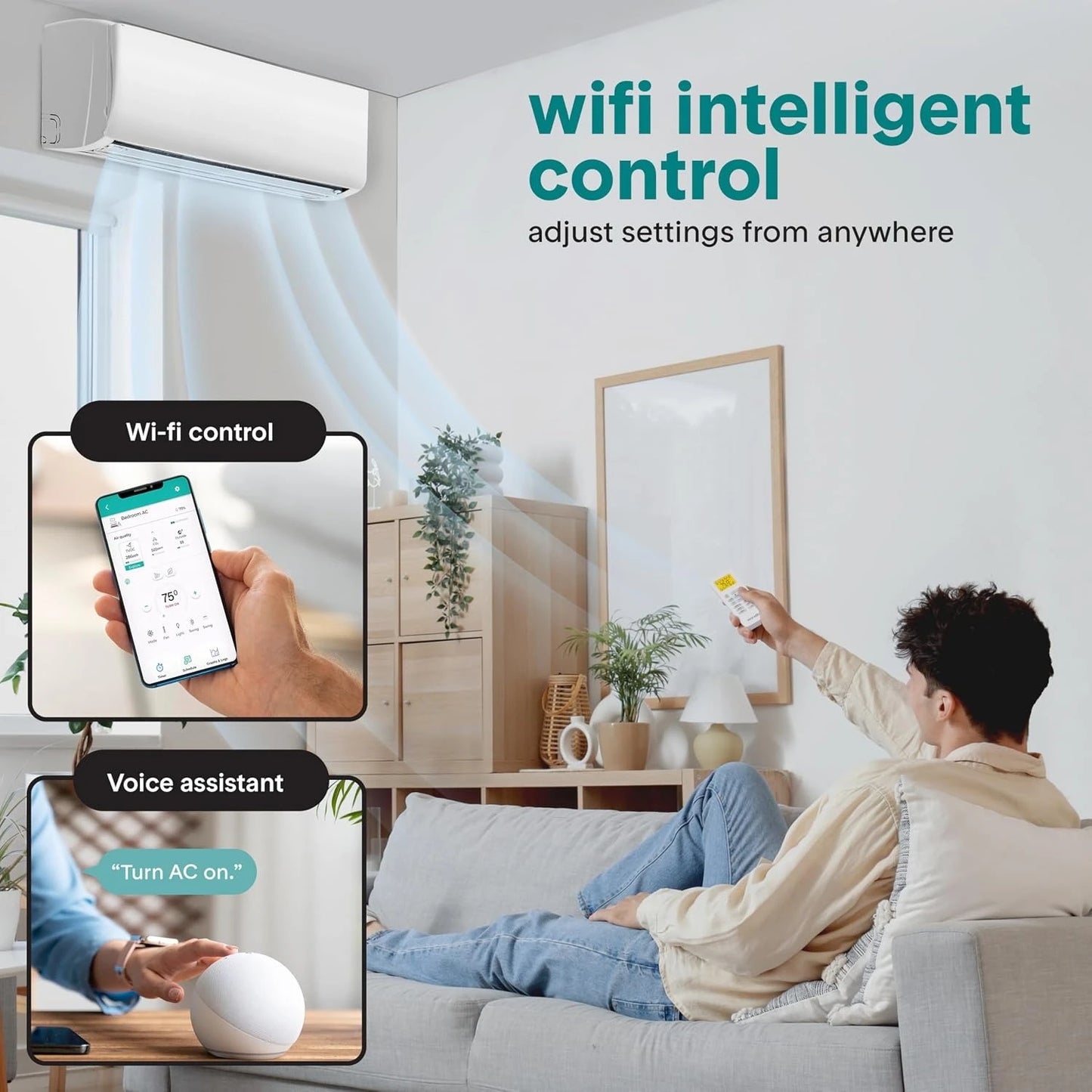 18000 BTU Mini Split AC & Heater, Wall-Mounted Indoor Outdoor Units with WiFi & Install Kit for Home Office Bedroom, Custom