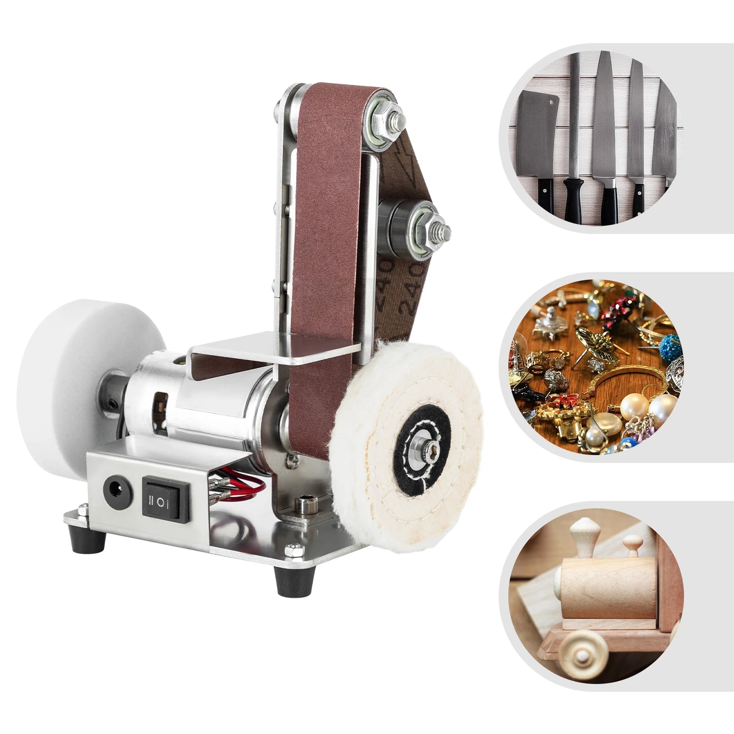 775 Motor Mini Belt Sander Electric Bench Grinder 304 Stainless Steel Tabletop Polisher Sanding Machine Adjustable Speed