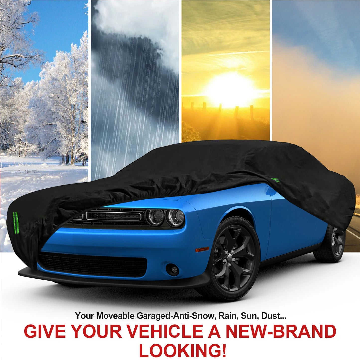 Full Car Cover Outdoor Waterproof Dust Proof Resistant Protection Polyester Durable for Dodge Challenger Jeep Wrangler 2008 to 2023