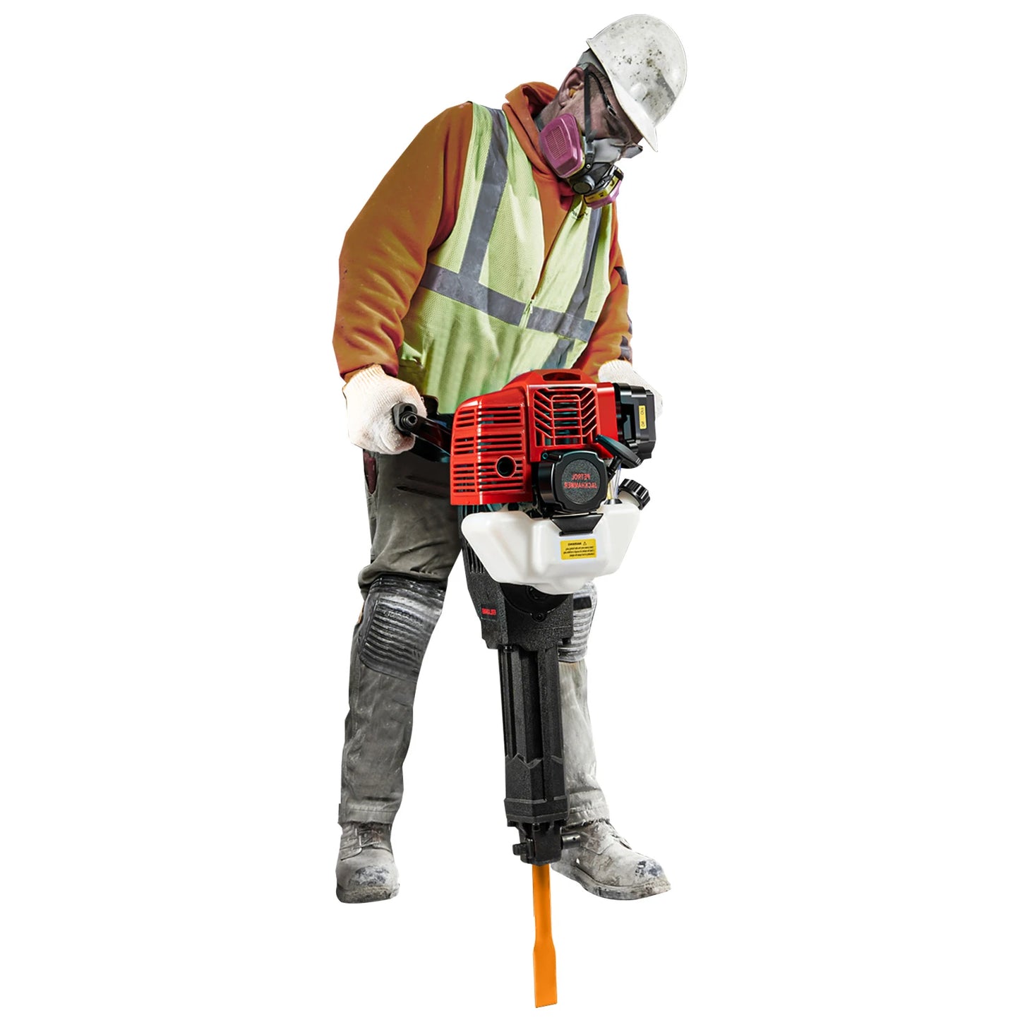 Demolition Jack Hammer 1900W, 52CC Gas Powered Breaker With 1500bpm Impact Frequency, 20-55J Impact Energy for Concrete Rock Breaking, Point & Flat Chisel