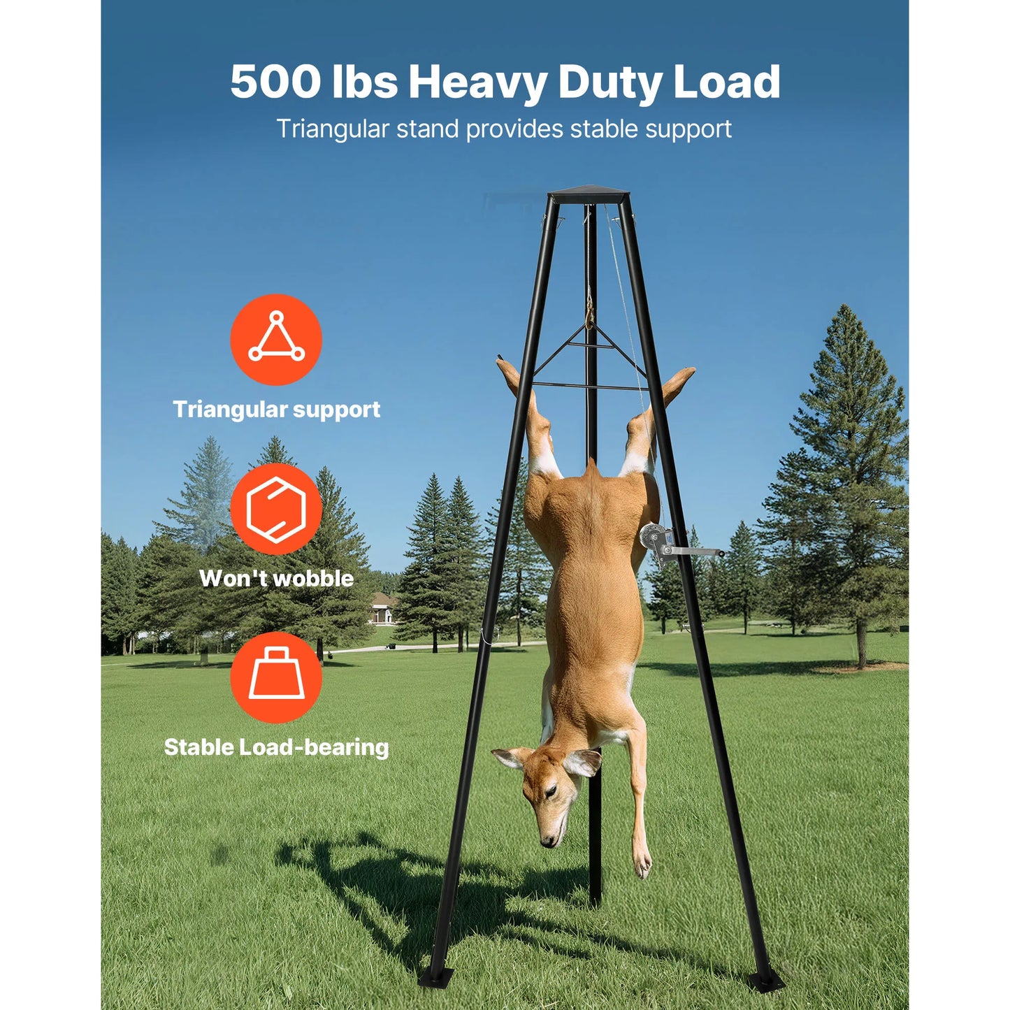 SucceBuy 500 lbs Tripod Deer Hoist Winch Lift with Gambrel & Manual Winch Hunting Game Hoist for Cleaning Skinning and Moving