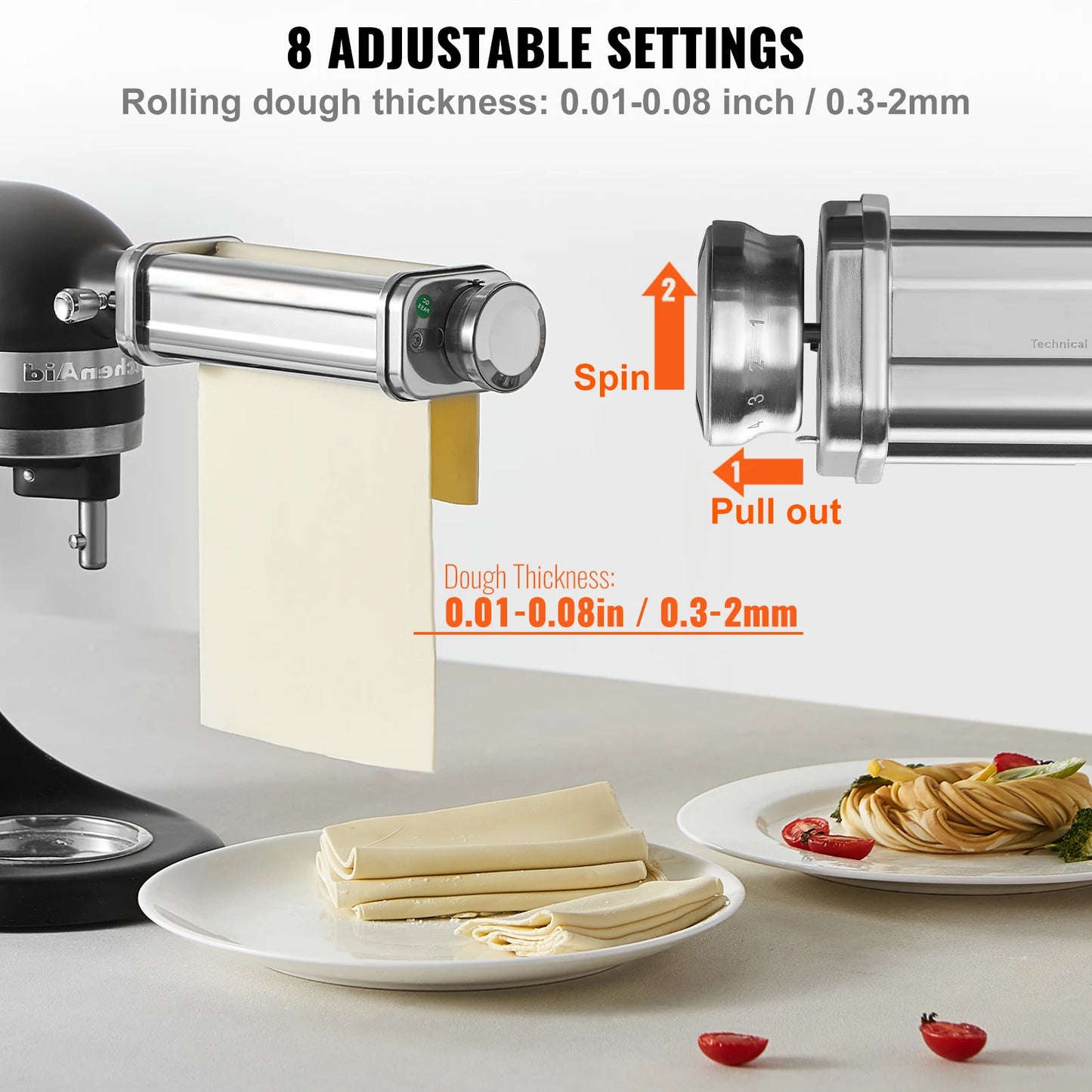 SucceBuy Pasta Attachment For KitchenAid Stand Mixer Stainless Steel Roller