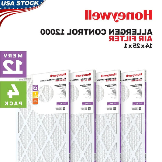 MERV 12 Pleated Air Filter 14x25x1 Odor Reducing HVAC Furnace Filter 4 Pack Allergen Control Dust Pollen Pet Dander
