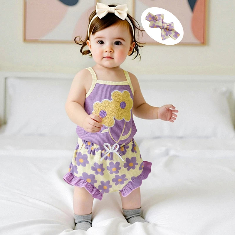 Baby Girl Floral Embroidered Sleeveless Ruffle Set