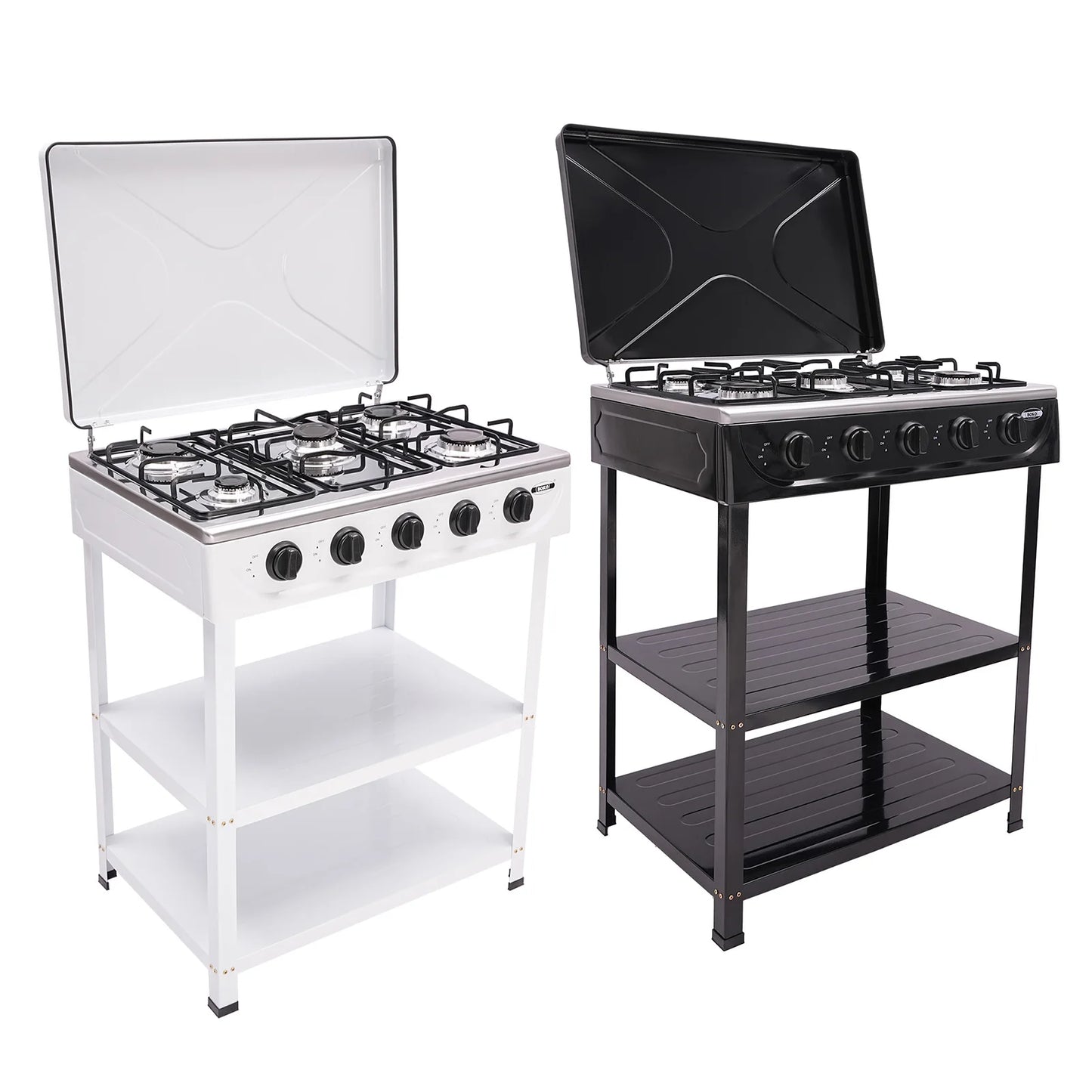 5 Burner Propane Gas Stove with Support Leg Stand and Wind Blocking Cover 2.5KW Independent Control Camping Stove