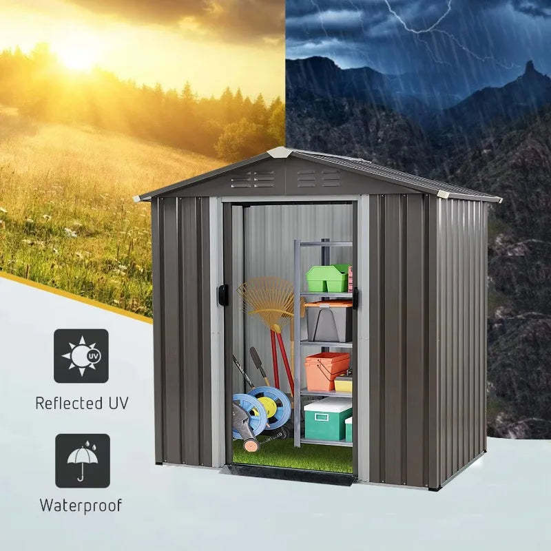 Eco Friendly Lockable Metal Garden Storage Shed With Sliding Doors Waterproof