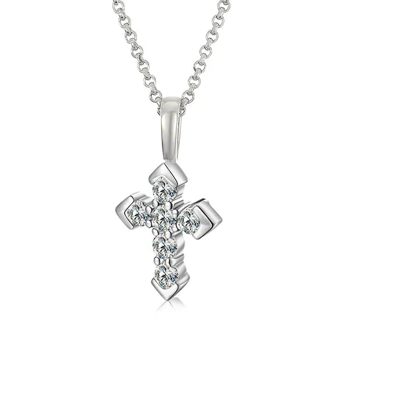 Religion Men Necklace 5mm VVS1 D Color Moissanite Cross Pendant 925 Sterling Silver 18K White Gold
