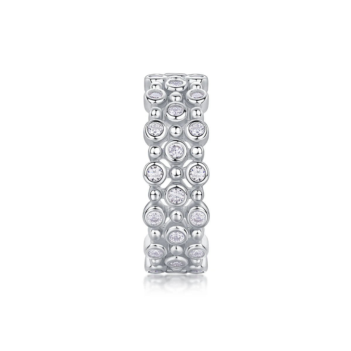 Moissanite Ring 925 Sterling Silver 18K Gold Plated Bubble Bezel Double Row Design Elegant Gift with GRA Certificate