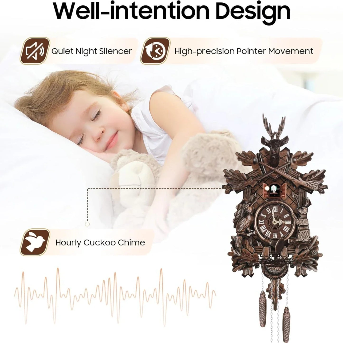 Northern Europe Retro Cuckoo Wall Clock Adjustable Volume Gift Practical Home Decor