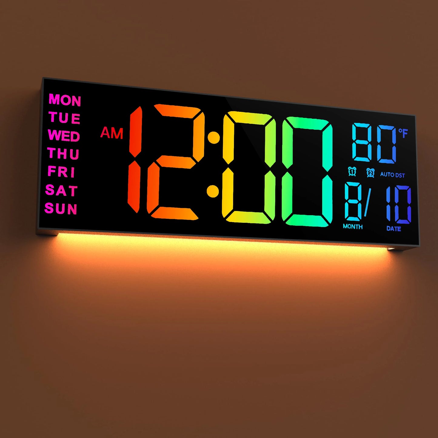 16 Inch Large Digital Wall Clock Big LED Display with Remote 8 RGB Colors Alarm DST Temperature for Living Room Office