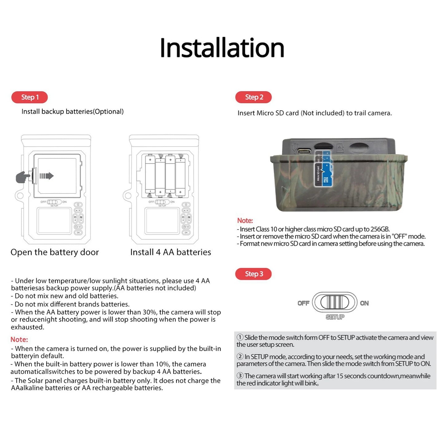 Solar Powered Night Vision Trail Camera 50MP 4K Videos Fast Trigger Time Ideal for Wildlife Monitoring and Hunting