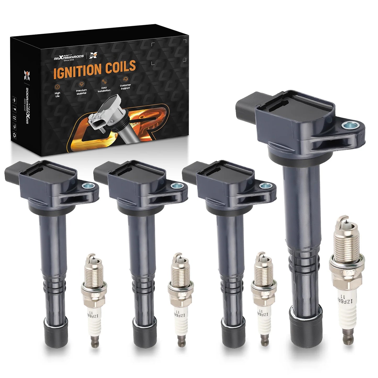 4x Ignition Coils And Iridium Spark Plugs For Honda Accord 03 07 CRV 02 09 2.4L