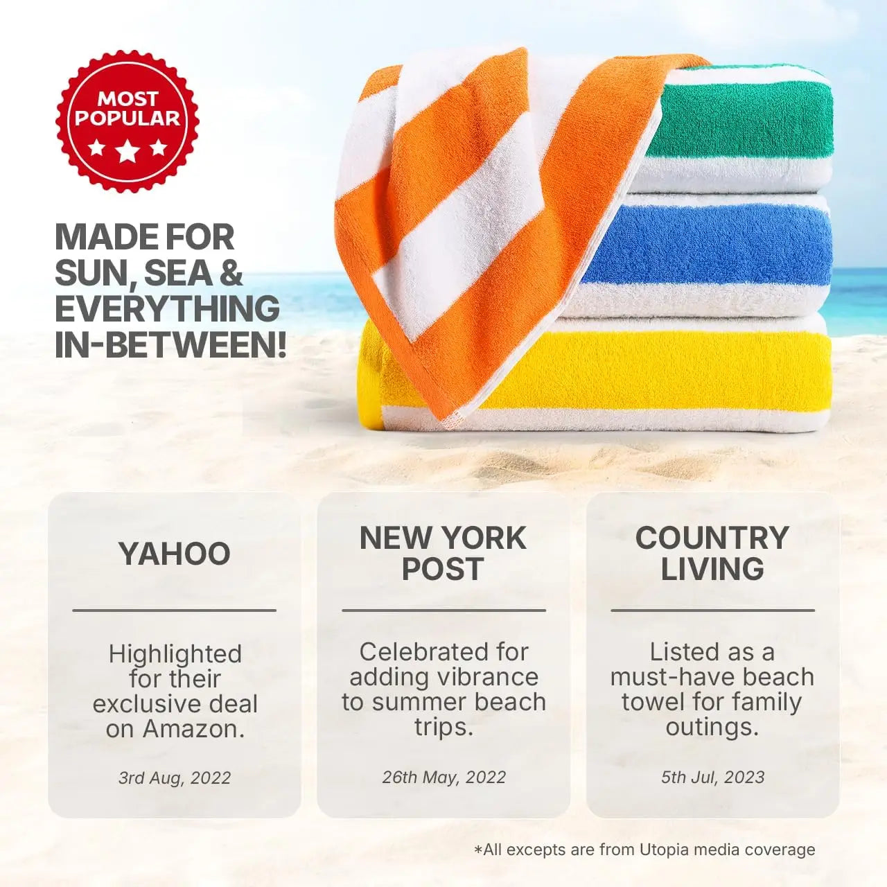 U Towels 4 Pack Cabana Stripe Beach Towel 30 by 60 Inches Oversized 100 Percent Ringspun Cotton Pool Towels Highly Absorbent Bath Towels