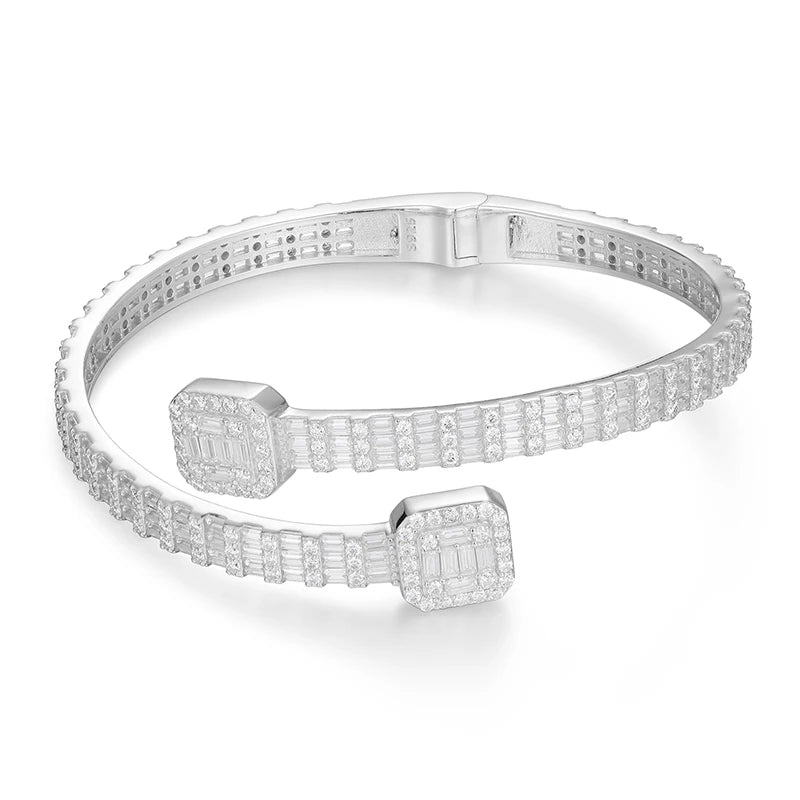 Moissanite Iced Out Baguette Bracelet Unisex 925 Sterling Silver Hip Hop Jewelry