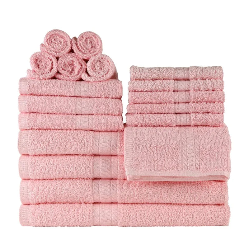 18 Piece 100 Percent Cotton Towel Set with 4 Bath Towels 4 Hand Towels and 10 Face Towels Soft and Super Absorbent