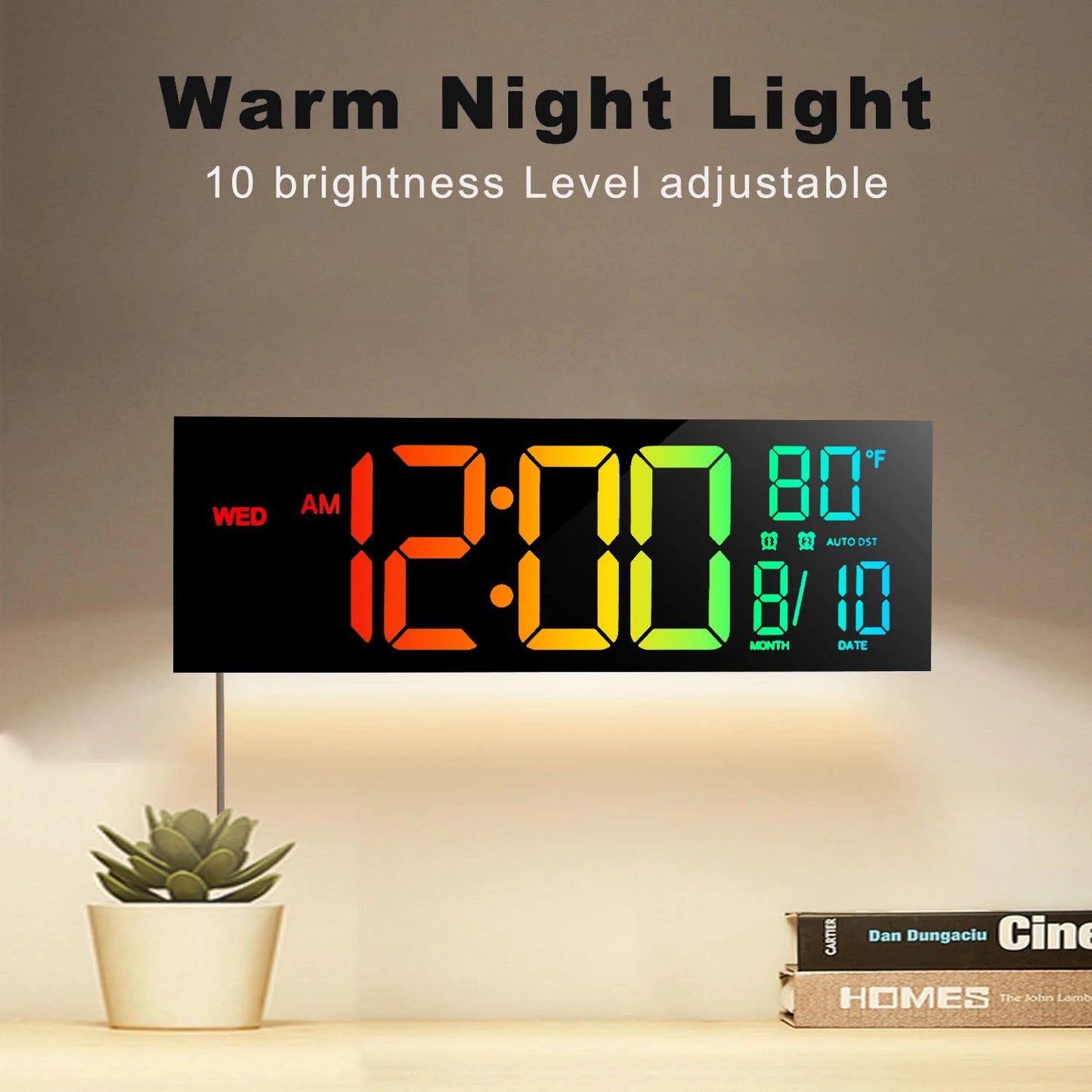 16 Inch Large Digital Wall Clock Big LED Display with Remote 8 RGB Colors Alarm DST Temperature for Living Room Office