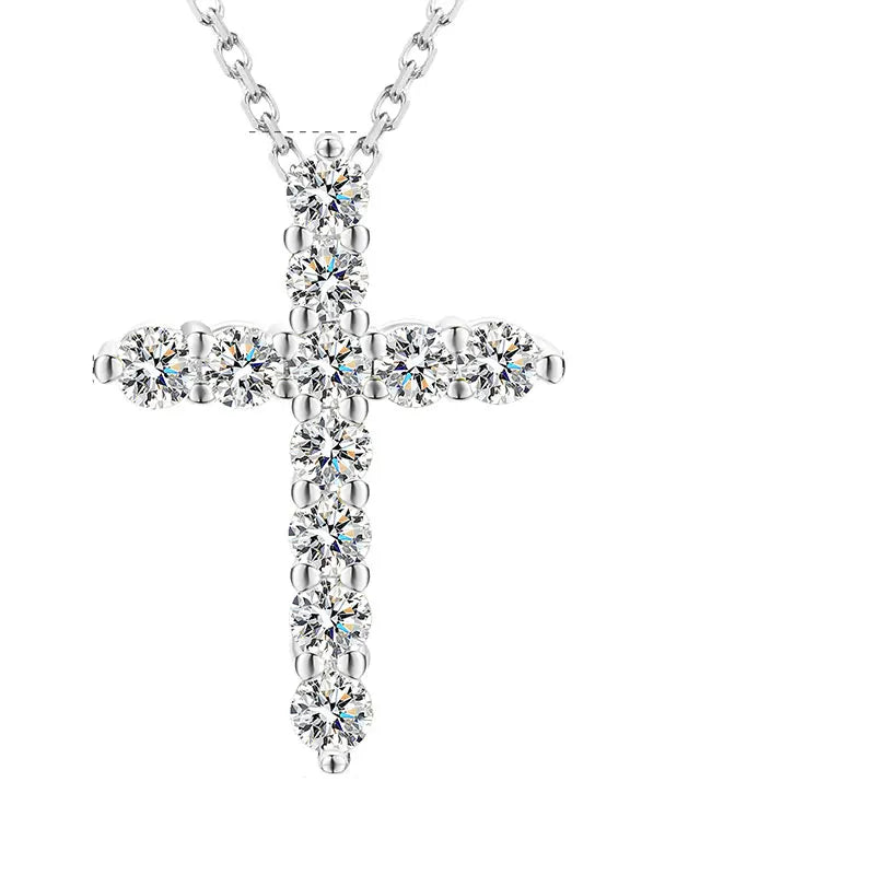 Religion Men Necklace 5mm VVS1 D Color Moissanite Cross Pendant 925 Sterling Silver 18K White Gold