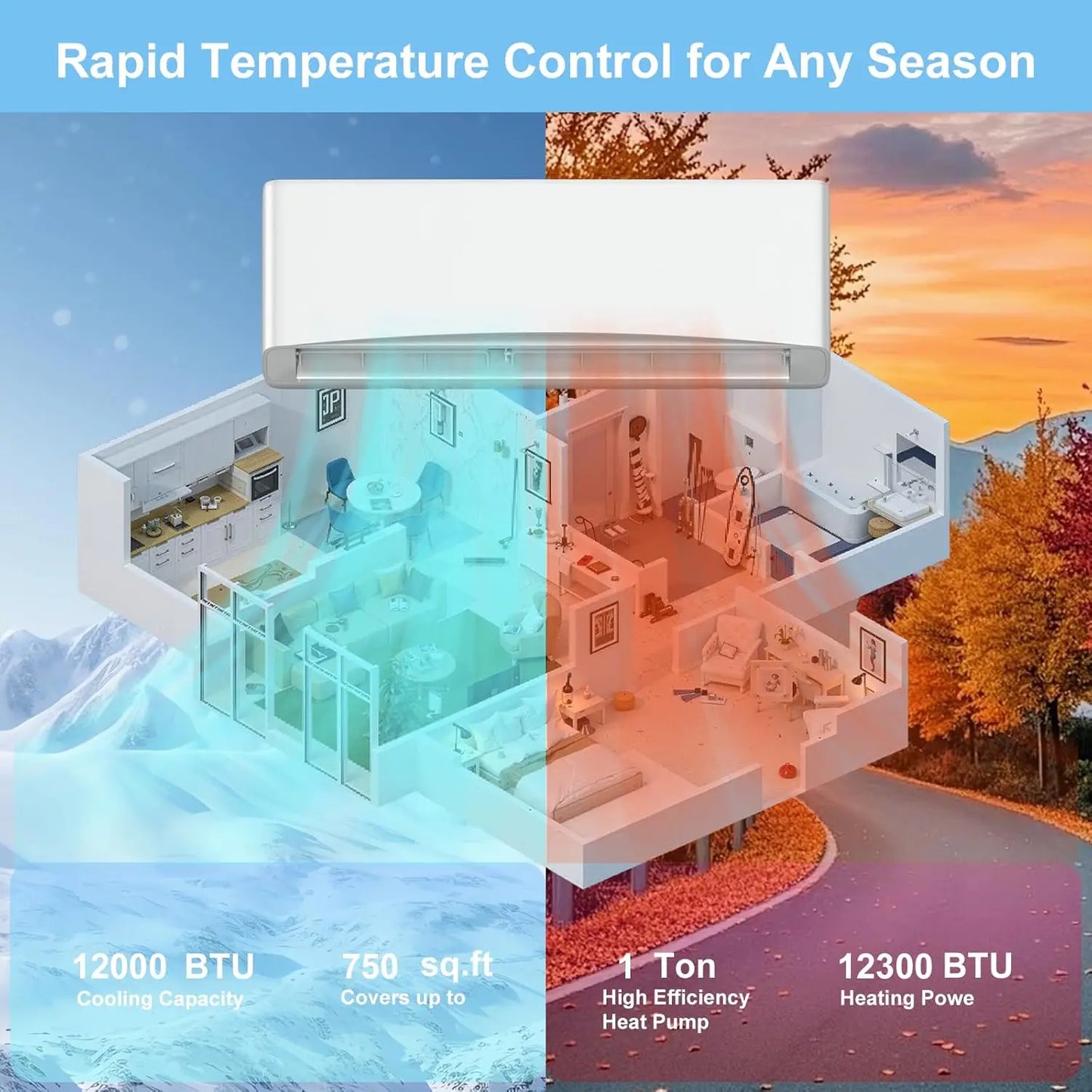 12000 BTU Mini Split Air Conditioner And Heat Pump 230V Ductless Inverter Energy Efficient Cooling System Customized for Home Us