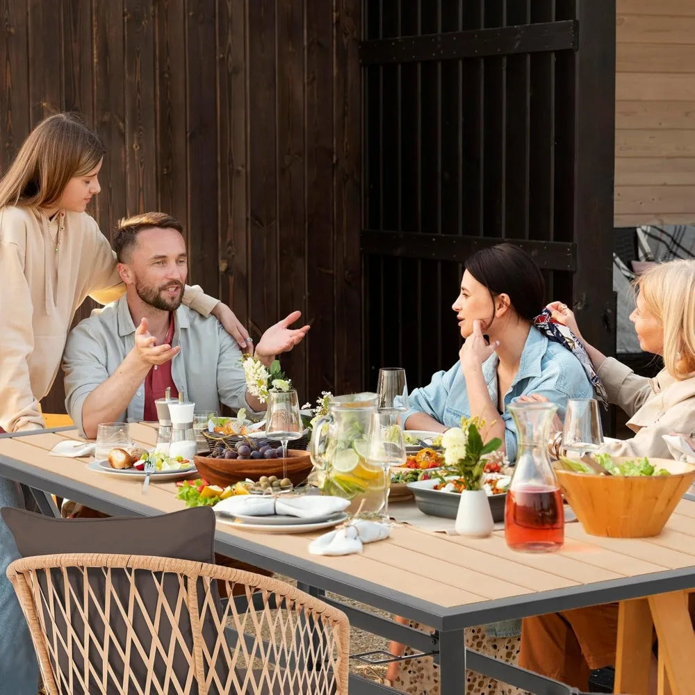 7 Piece Outdoor Patio Dining Set for 6 Wicker Rattan Furniture with Umbrella Hole and Cushions