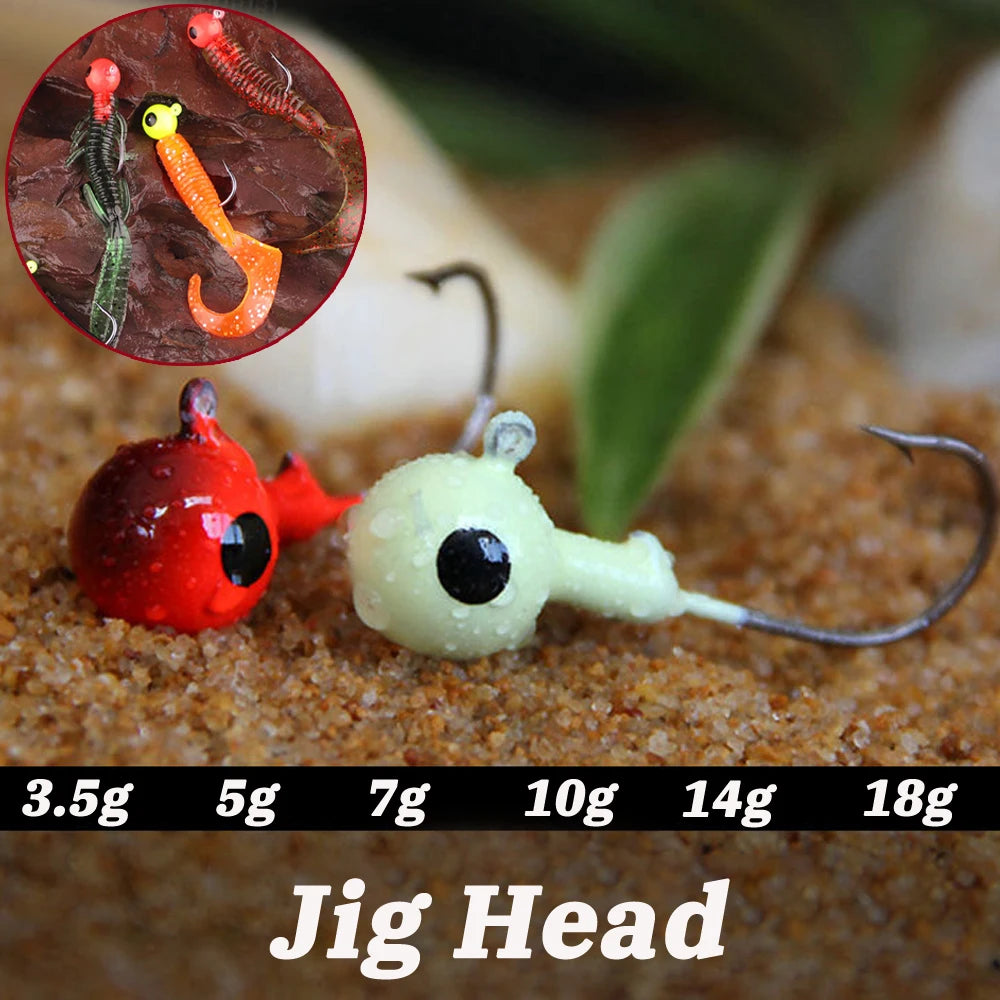 10pcs/lot Metal Jig Hooks 3.5g 18g Color 3D Eye Ball Jigging Head Hook Barbed Crank Shank for Soft Lure Worm Fishing Fishhook