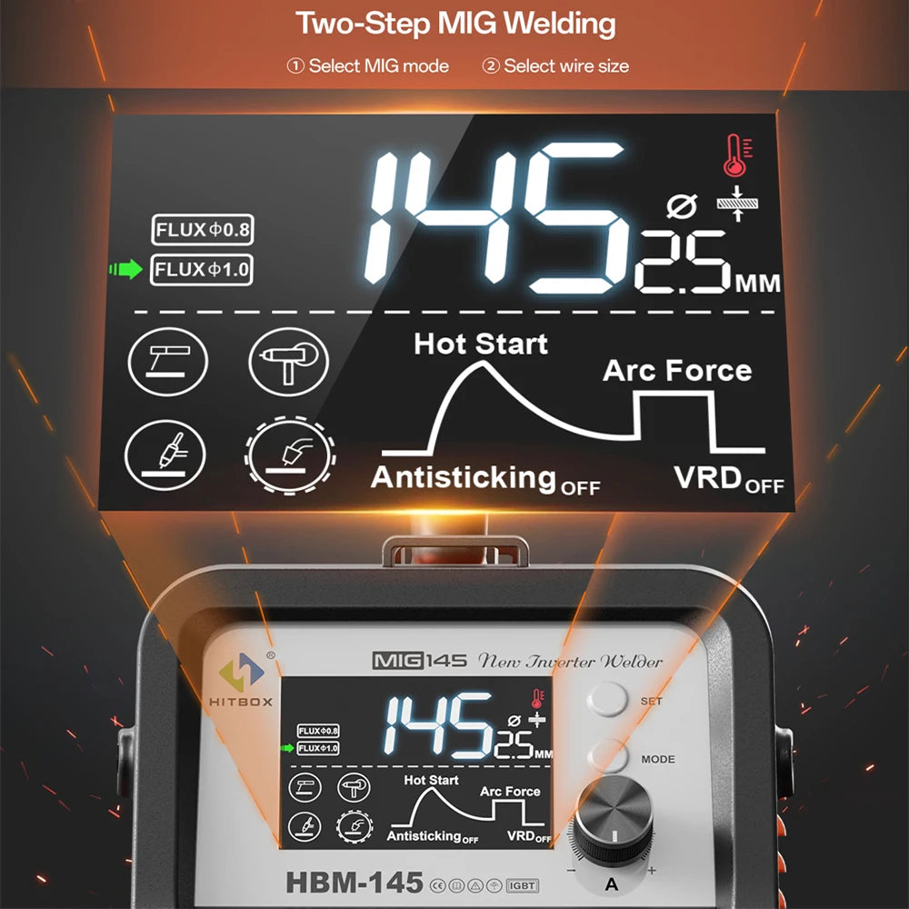 Hitbox 145A 4 In 1 Process MIG MMA MIG Lift TIG Welder Spool Gun LED Display