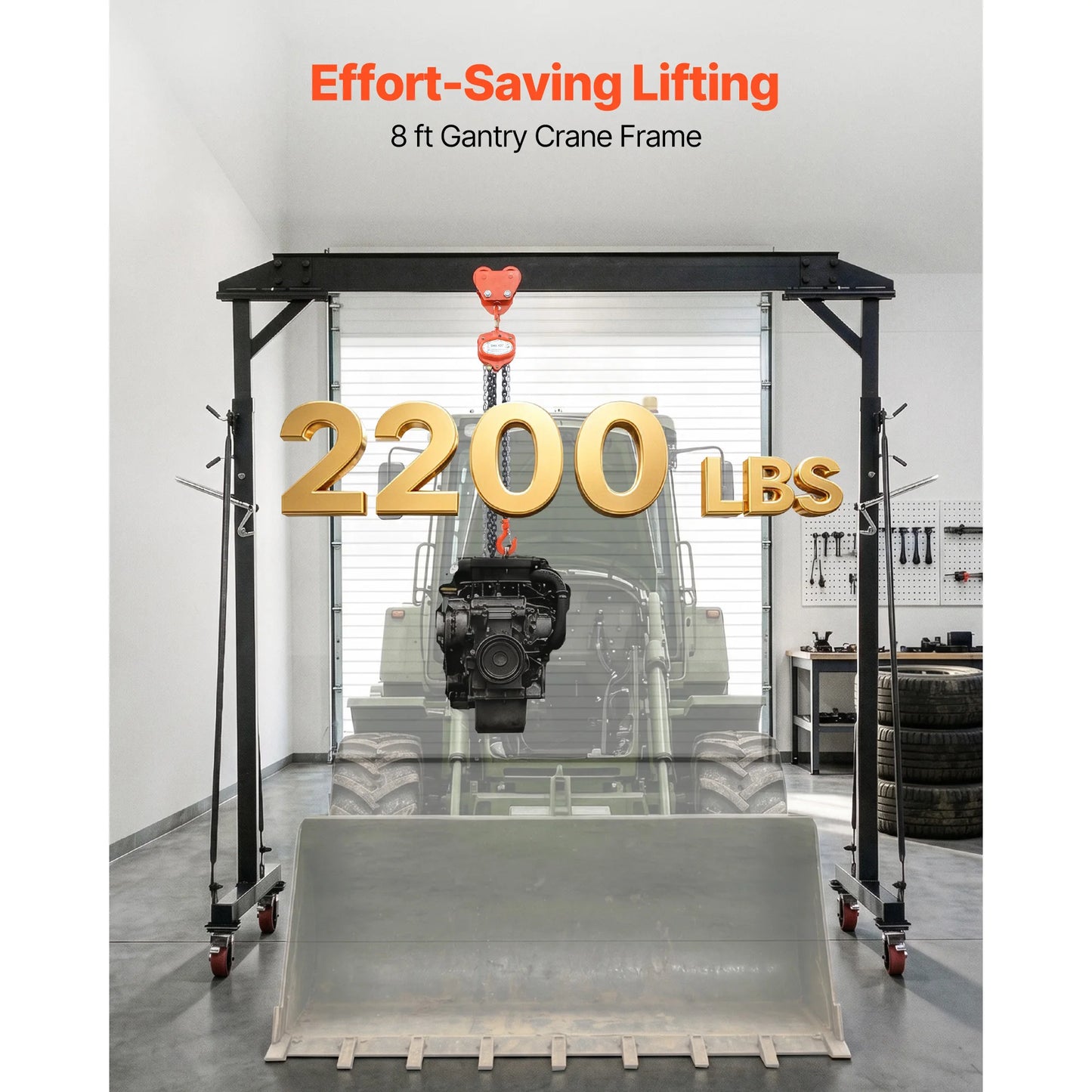 SucceBuy 2200/4400 lbs Adjustable Gantry Crane Portable Shop Lift Hoist with Height Adjustable & Locking Wheels for Factory