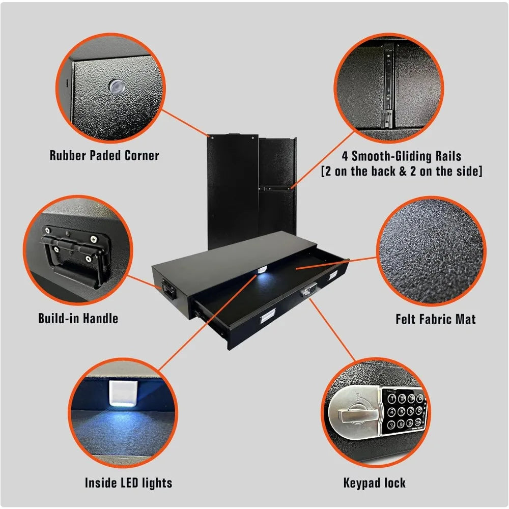 Under Bed Gun Safe Drawer for AR Rifle Long Storage Case for Car Trunk Gun Storage Rifle Safes for Home Rifle and Pistols