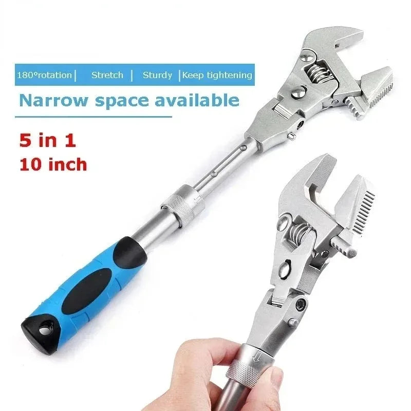 Multifunction 5 In 1 Torque Wrench 10 Inch Adjustable Ratchet Wrench 180 Degree Folding Spanner Household Maintenance Tool