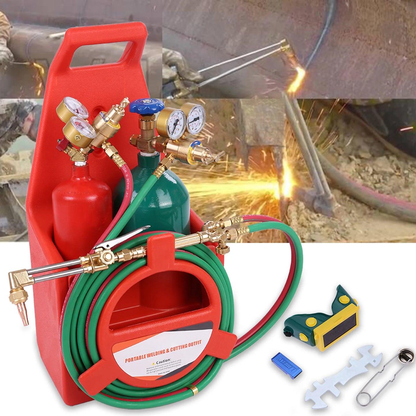 4L Oxygen Cylinder Empty Tube Brass Nozzle Torch Kit with Pressure Gauge Oxygen Acetylene Brass Nozzle Welding Torch Kit