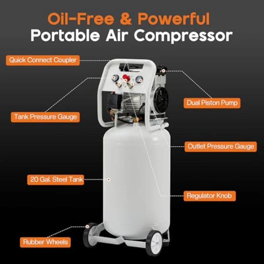 20 Gallon Vertical Air Compressor 1.8 HP Copper Motor 120 PSI Ultra Quiet