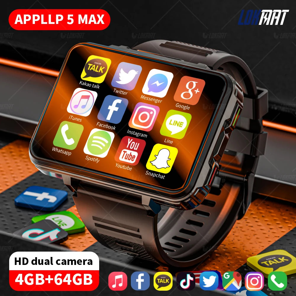 LOKMAT 5 Max Android Watch Phone 4G WiFi Dual Camera With Flashlight Gaming