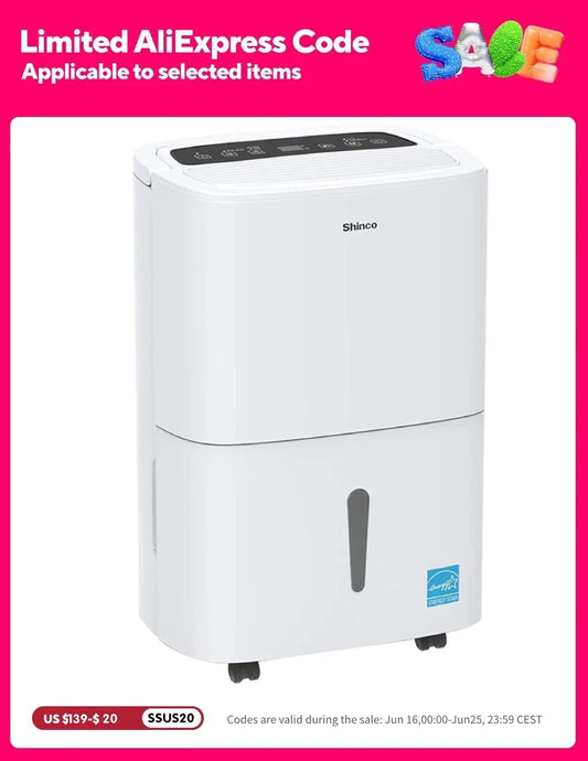 Shinco 150 Pints Energy Star Dehumidifier with WiFi for Large Spaces up to 7000 Sq Ft Built-in Pump and 1.85 Gallon Water Tank
