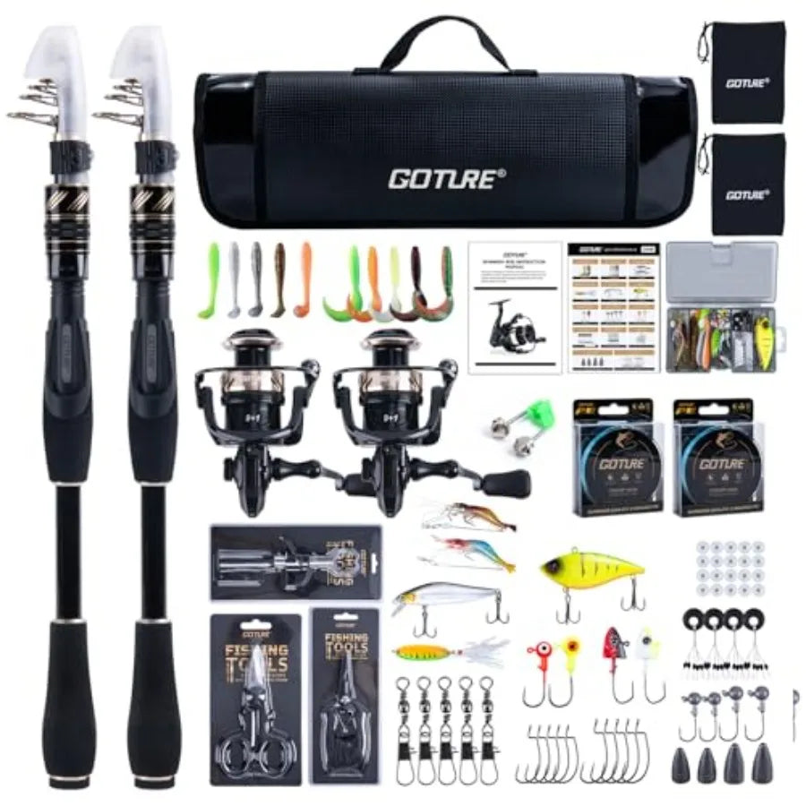 Telescopic Fishing Rod and Reel Combos Carbon Fiber Travel Fishing Pole 9+1 BB Spinning Reel Saltwater Freshwater Fishing Gear