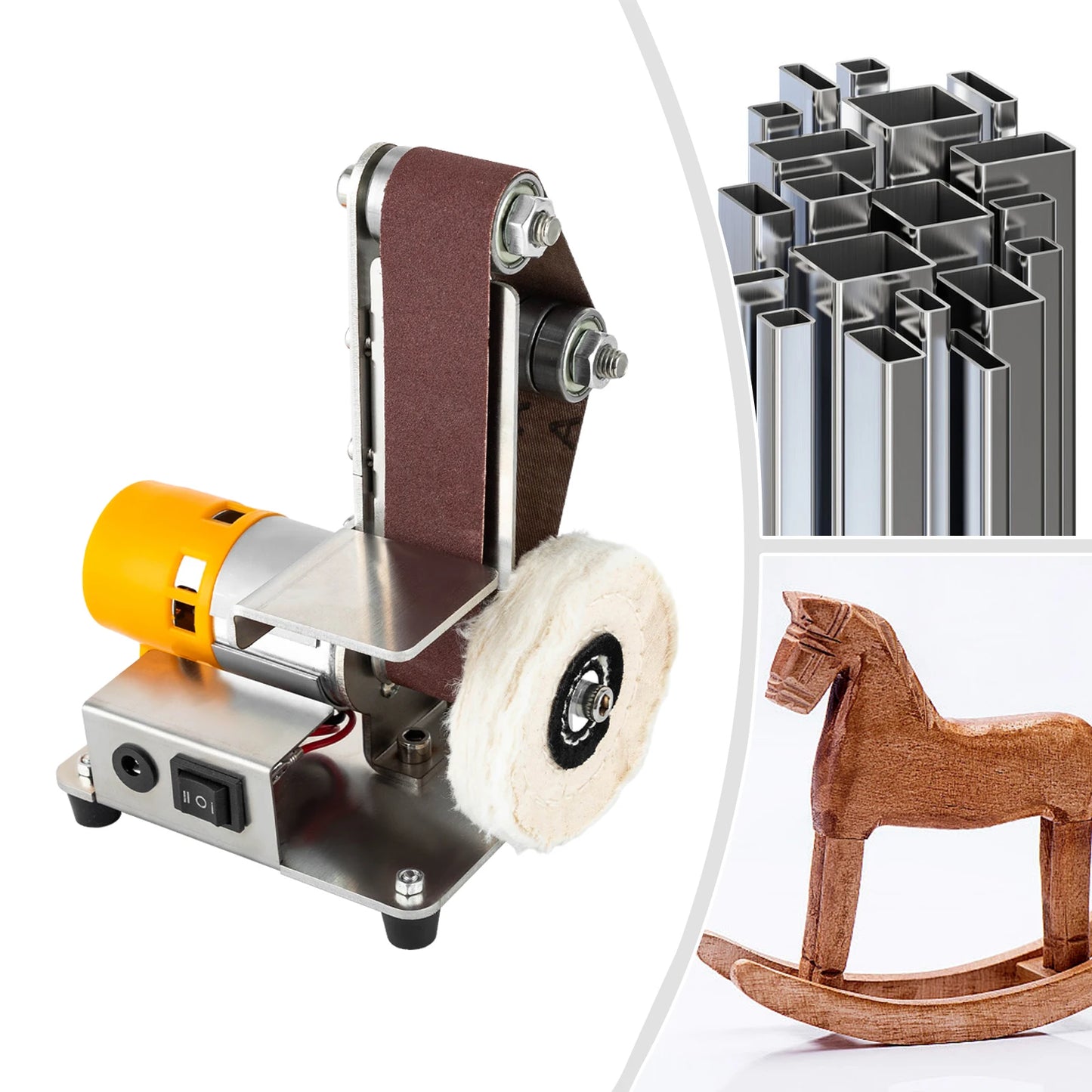 775 Motor Mini Belt Sander Electric Bench Grinder 304 Stainless Steel Tabletop Polisher Sanding Machine Adjustable Speed