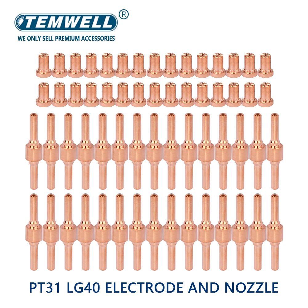 40pcs Red Copper Extended Long Plasma Cutter Tip Electrodes&Nozzles Kit  Consumable For PT31 LG40 40A Cutting Welder Torch