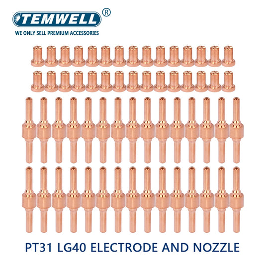 40pcs Red Copper Extended Long Plasma Cutter Tip Electrodes&Nozzles Kit  Consumable For PT31 LG40 40A Cutting Welder Torch