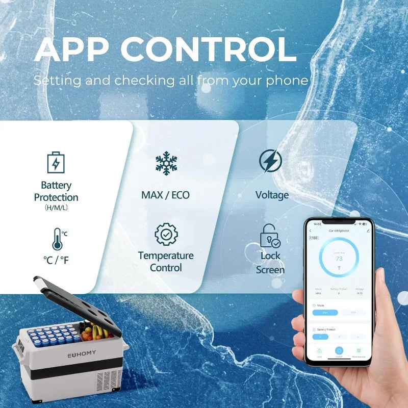 Euhomy 12 Volt Refrigerator 47QT Electric Cooler APP Control 12V Fridge Portable Freezer 12 24V DC 110 240V