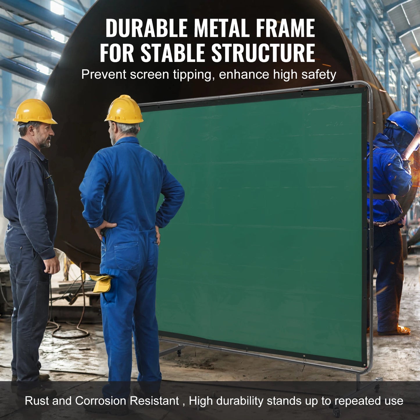 SucceBuy Welding Curtain Screen w/ Frame Flame-Resistant Vinyl Welding Protection Screen 4 Swivel Wheels for Workshop/Industrial