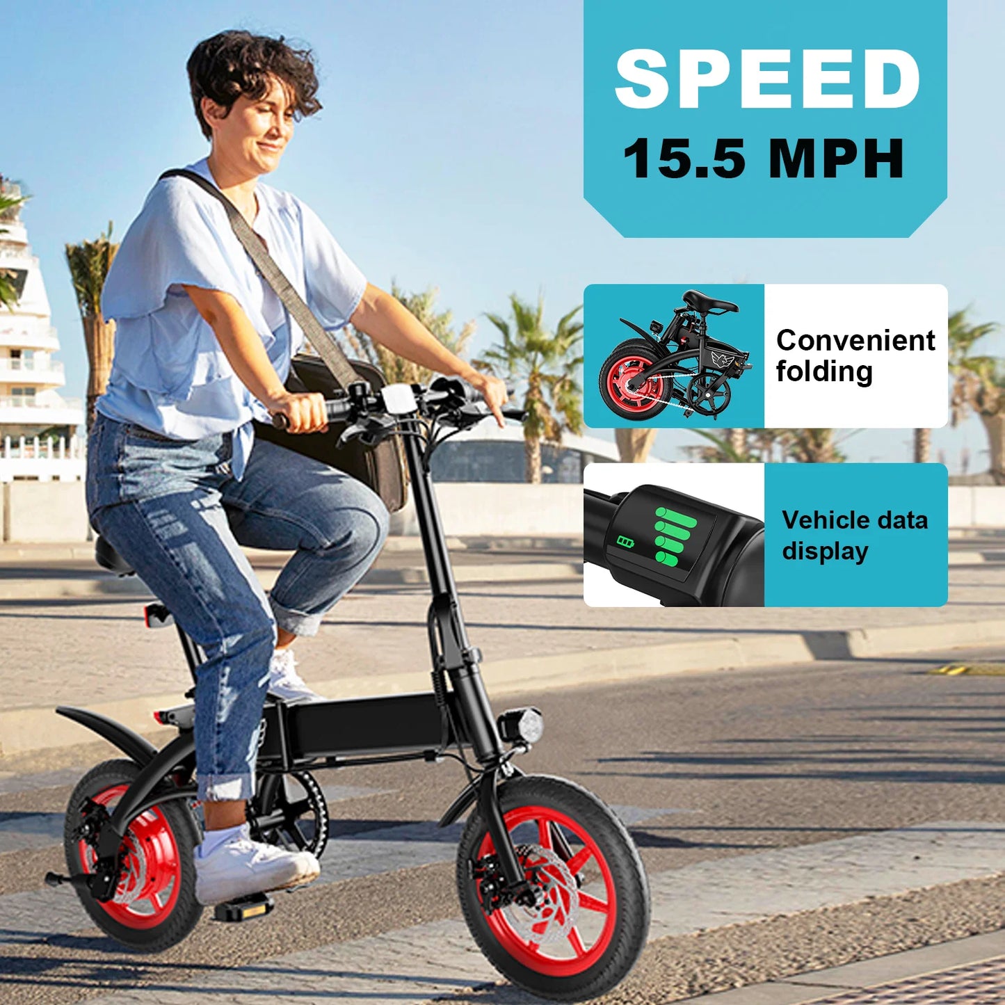 350W high-speed gear motor adult electric bicycle, foldable electric bicycle 15.5 miles lightweight small men's and women's elec