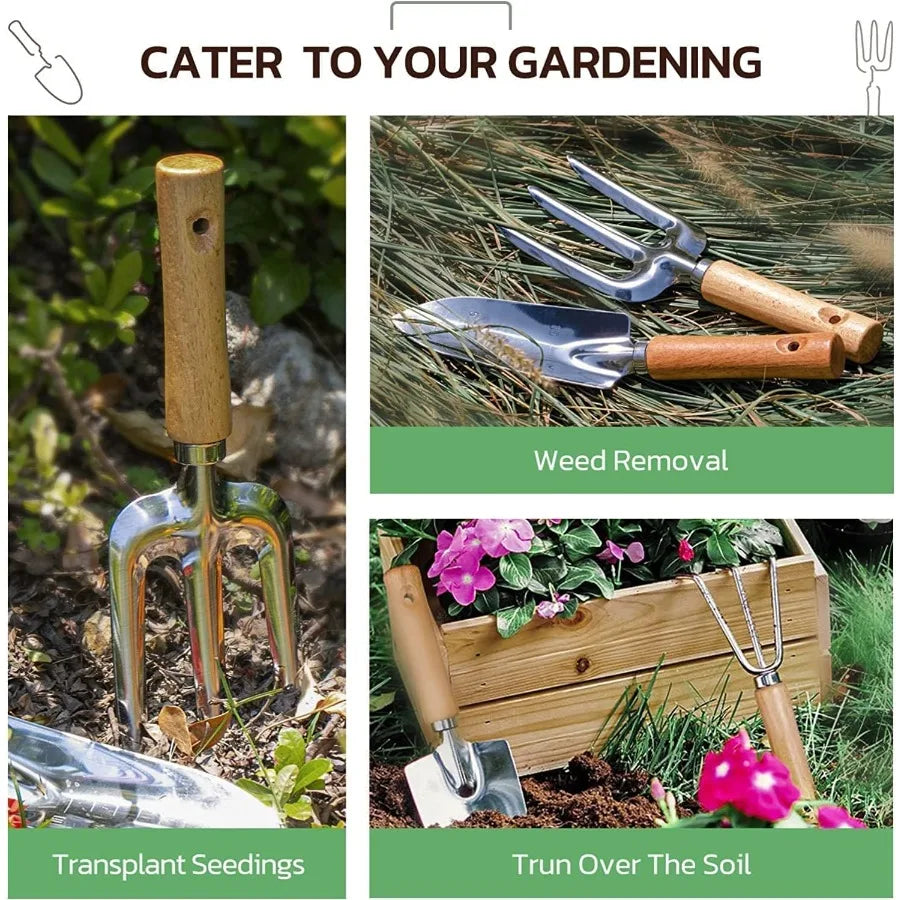 9 Piece Heavy Duty Garden Tool Set With Durable Organizer Bag For Gardening